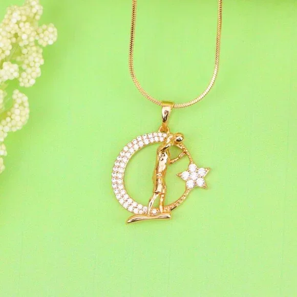 "Basketball Player Moon Star Rose Gold Pendant for Men & Women, XPPT1281 - Picture 9 of 12